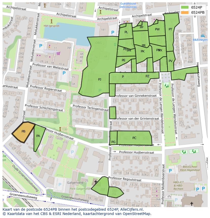 Afbeelding van het postcodegebied 6524 PB op de kaart.