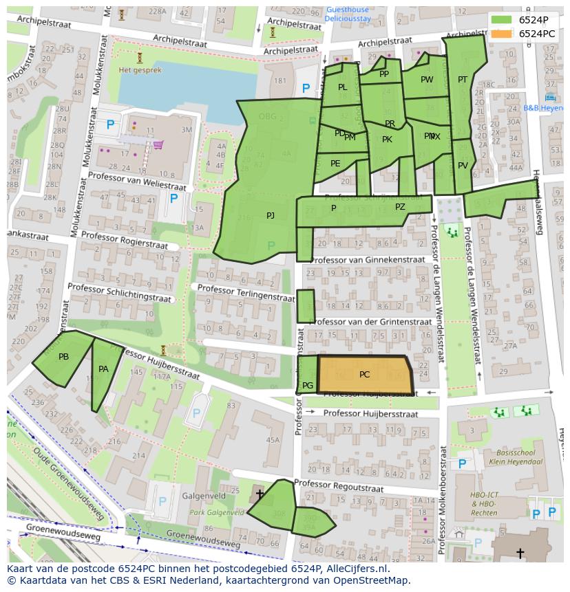Afbeelding van het postcodegebied 6524 PC op de kaart.