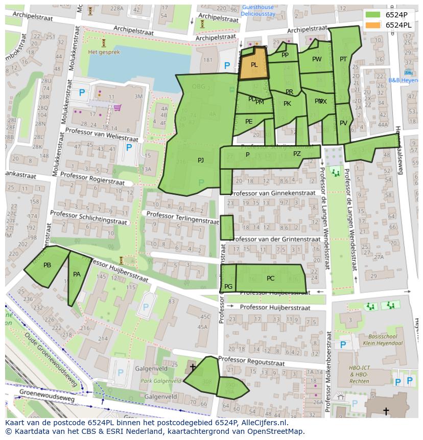 Afbeelding van het postcodegebied 6524 PL op de kaart.