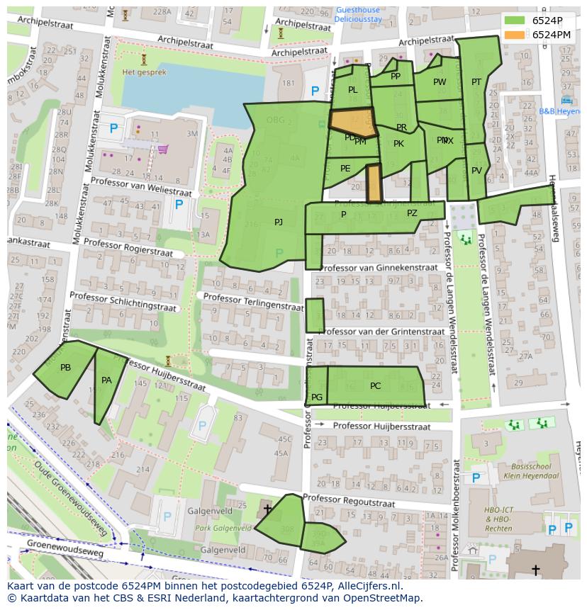 Afbeelding van het postcodegebied 6524 PM op de kaart.