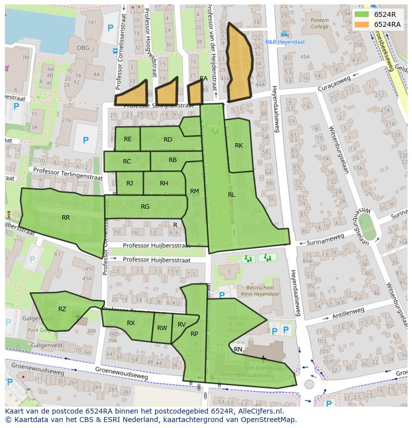 Afbeelding van het postcodegebied 6524 RA op de kaart.