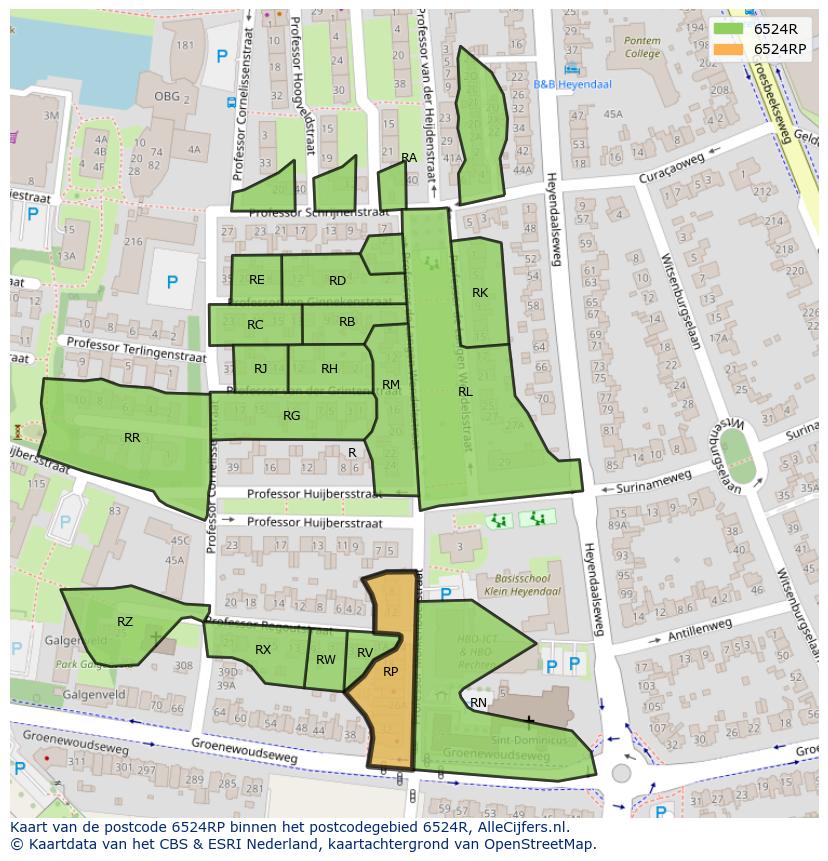 Afbeelding van het postcodegebied 6524 RP op de kaart.