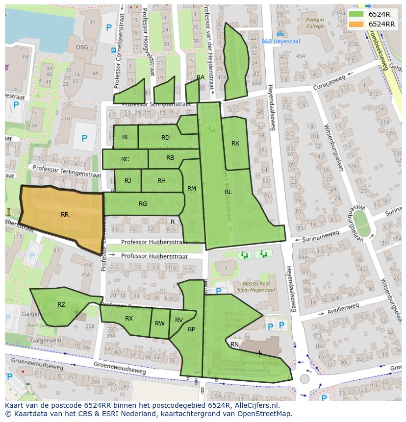 Afbeelding van het postcodegebied 6524 RR op de kaart.