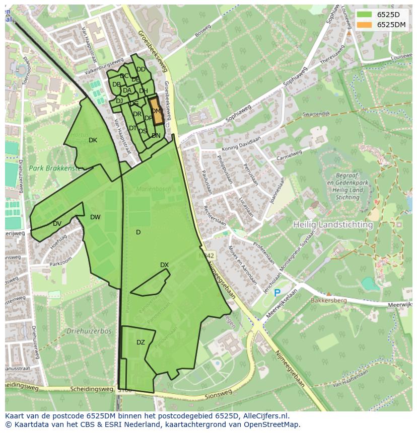Afbeelding van het postcodegebied 6525 DM op de kaart.