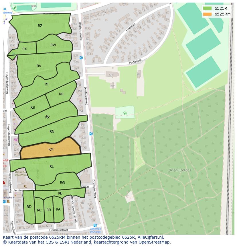 Afbeelding van het postcodegebied 6525 RM op de kaart.