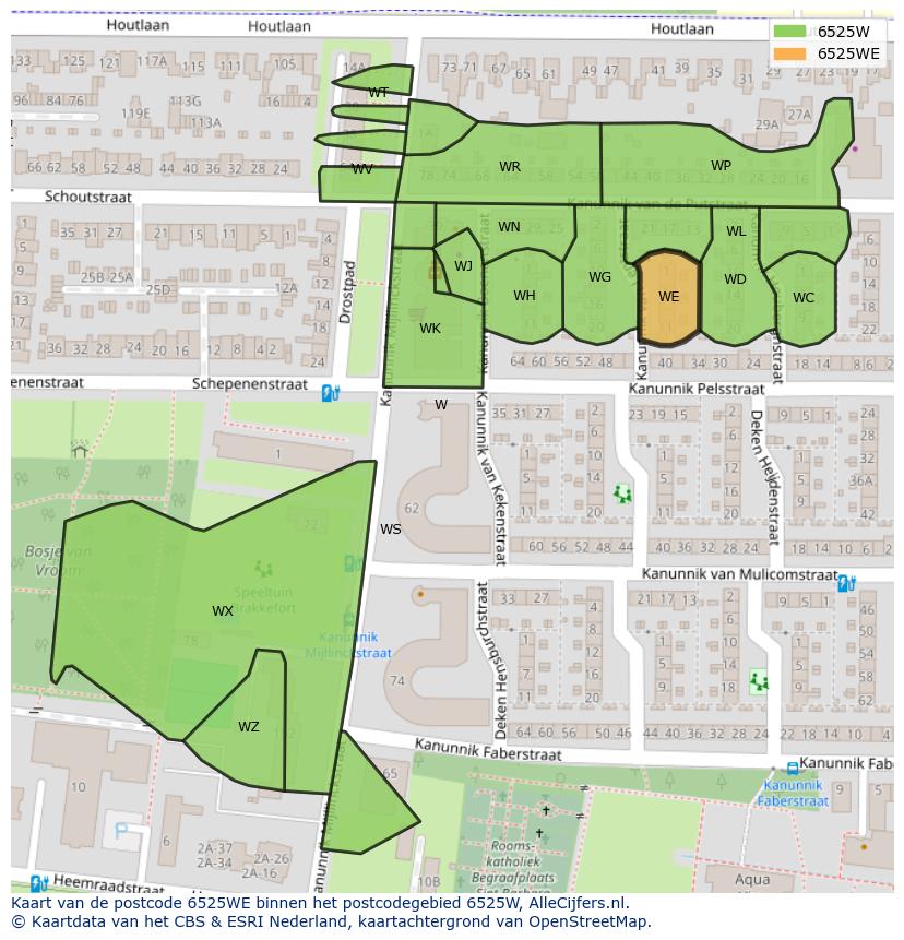 Afbeelding van het postcodegebied 6525 WE op de kaart.