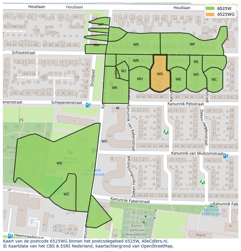 Afbeelding van het postcodegebied 6525 WG op de kaart.