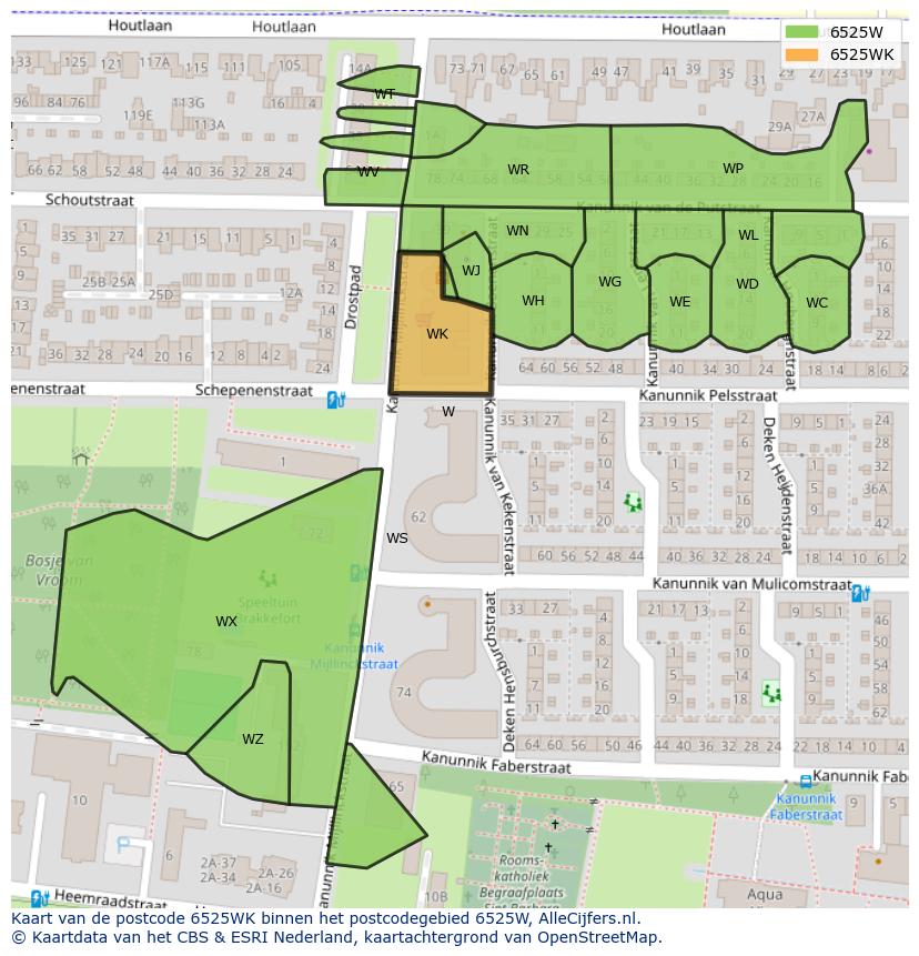 Afbeelding van het postcodegebied 6525 WK op de kaart.