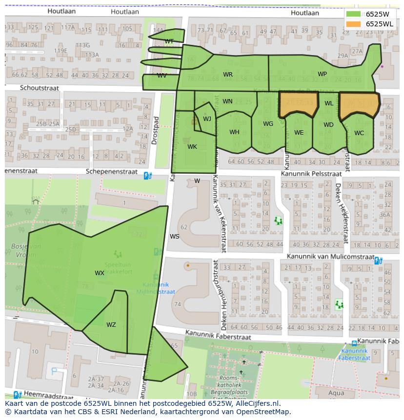 Afbeelding van het postcodegebied 6525 WL op de kaart.