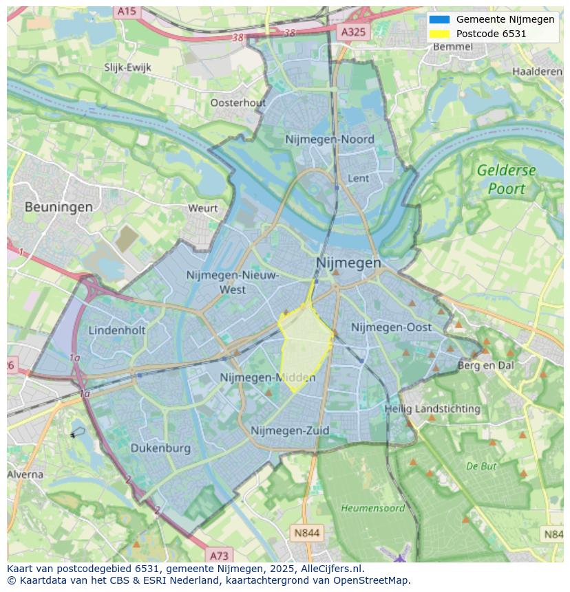 Afbeelding van het postcodegebied 6531 op de kaart.