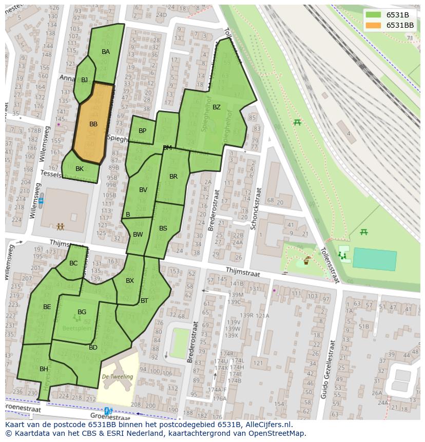 Afbeelding van het postcodegebied 6531 BB op de kaart.