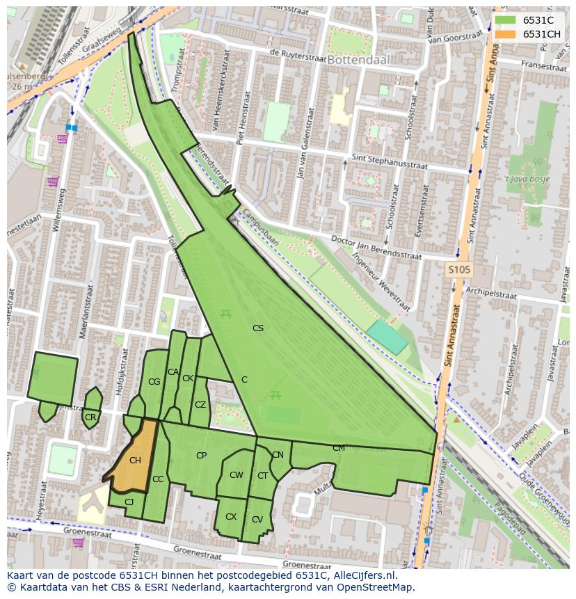 Afbeelding van het postcodegebied 6531 CH op de kaart.