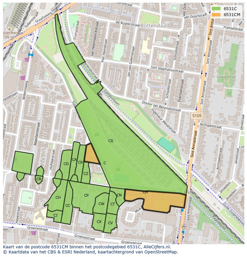 Afbeelding van het postcodegebied 6531 CM op de kaart.