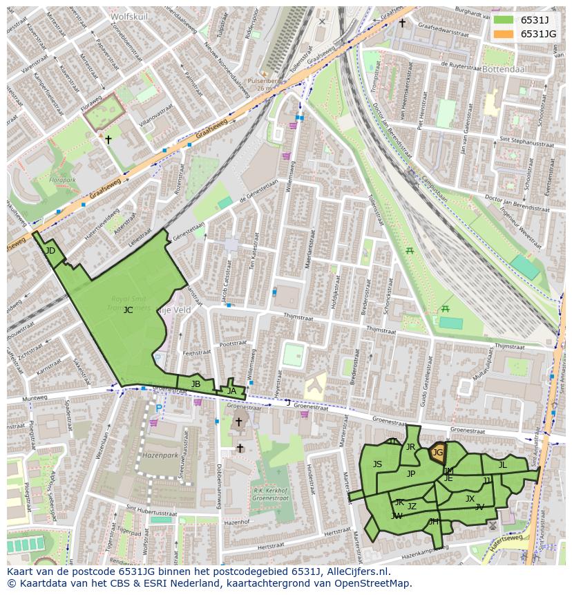 Afbeelding van het postcodegebied 6531 JG op de kaart.