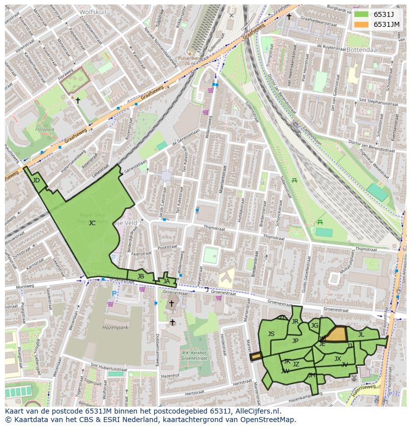 Afbeelding van het postcodegebied 6531 JM op de kaart.