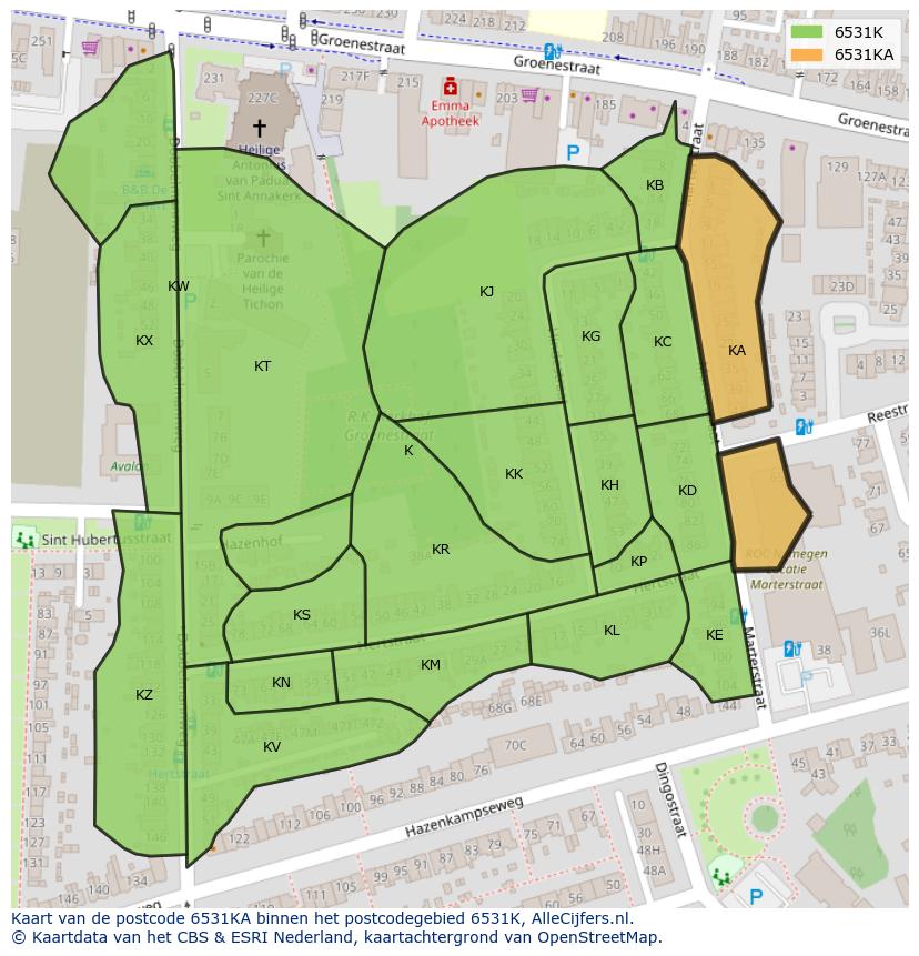 Afbeelding van het postcodegebied 6531 KA op de kaart.