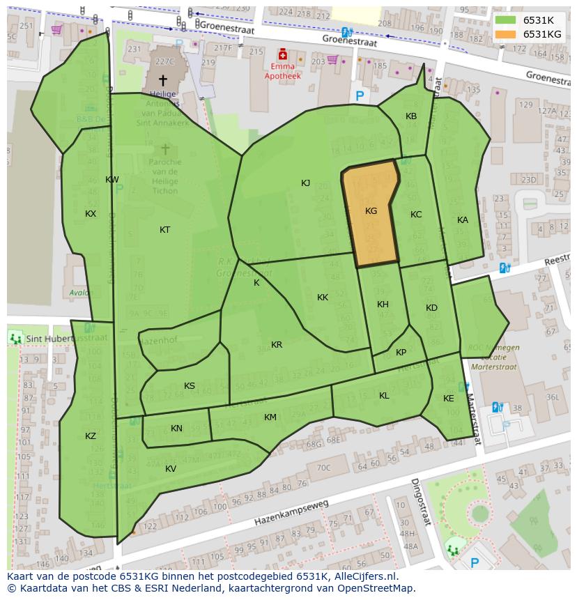 Afbeelding van het postcodegebied 6531 KG op de kaart.