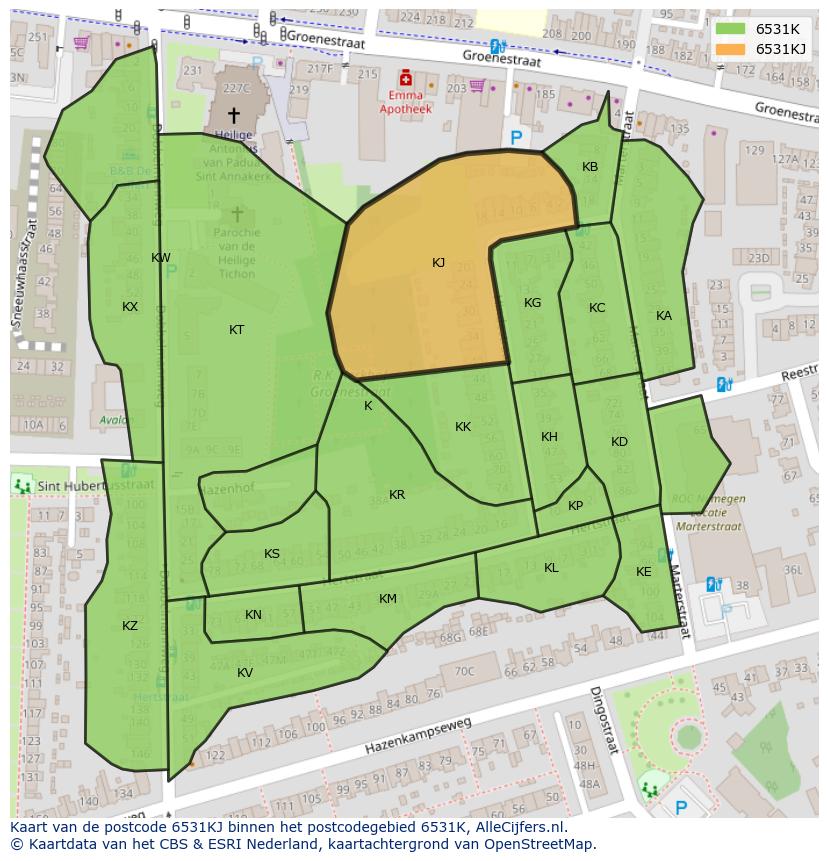 Afbeelding van het postcodegebied 6531 KJ op de kaart.