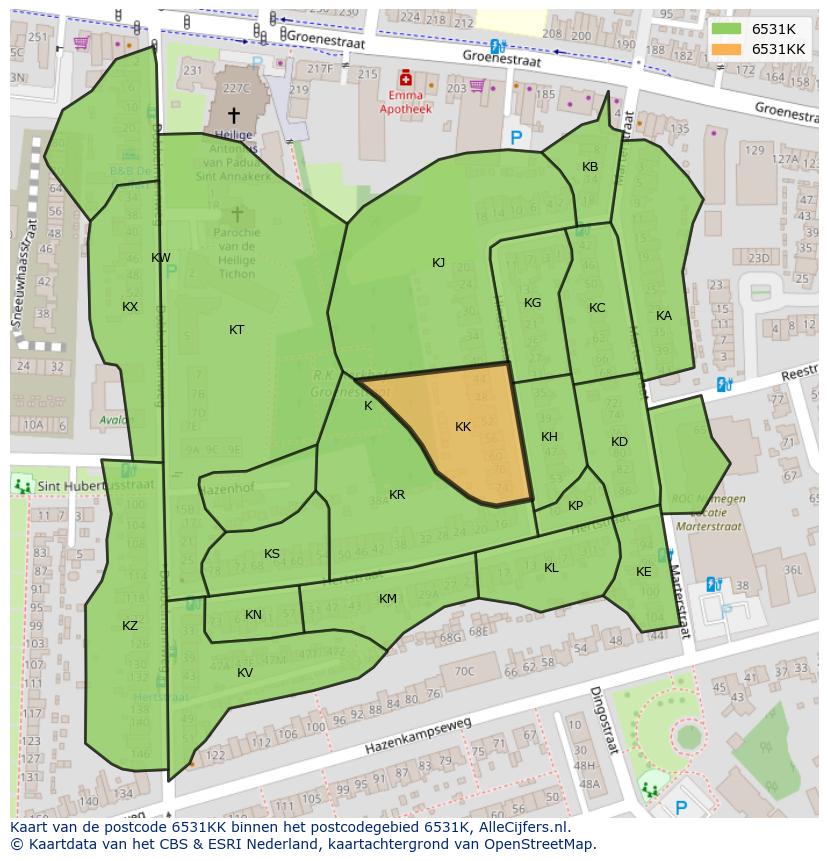 Afbeelding van het postcodegebied 6531 KK op de kaart.