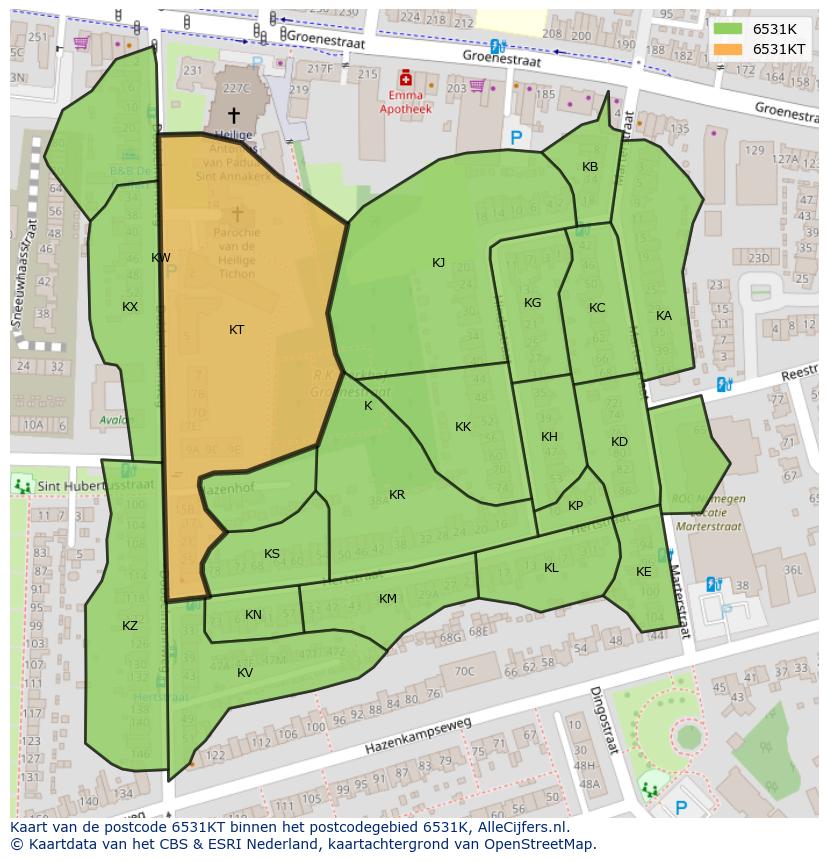 Afbeelding van het postcodegebied 6531 KT op de kaart.