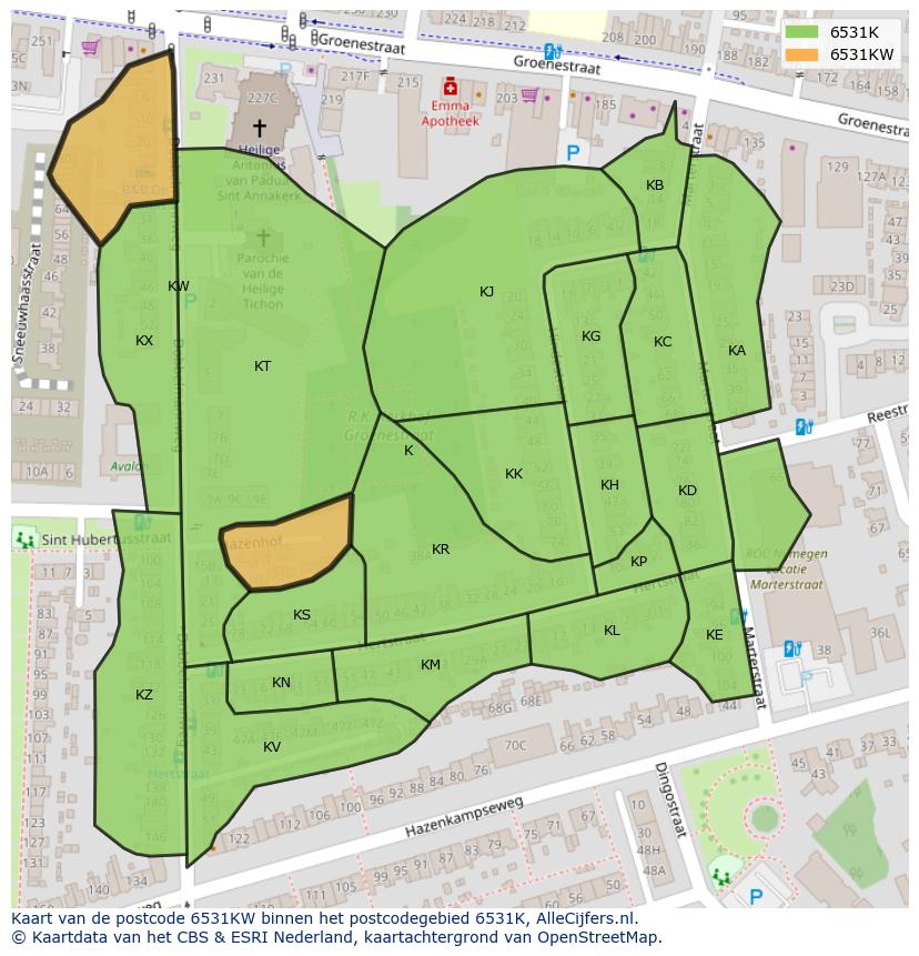 Afbeelding van het postcodegebied 6531 KW op de kaart.