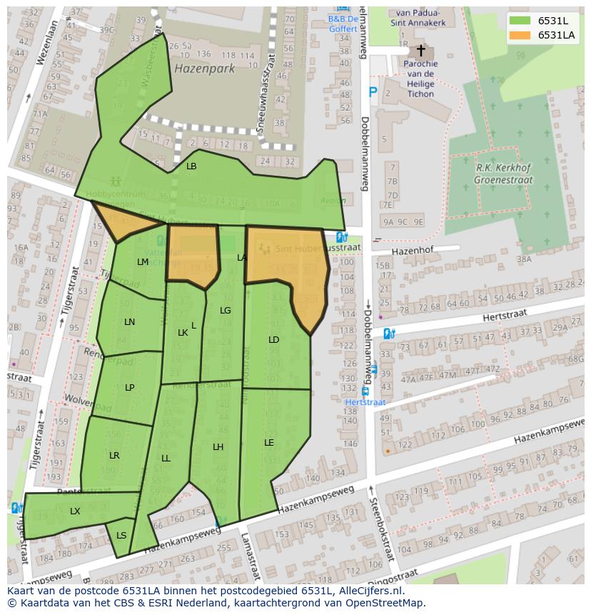 Afbeelding van het postcodegebied 6531 LA op de kaart.