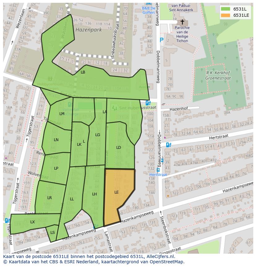 Afbeelding van het postcodegebied 6531 LE op de kaart.