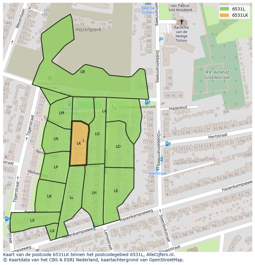 Afbeelding van het postcodegebied 6531 LK op de kaart.