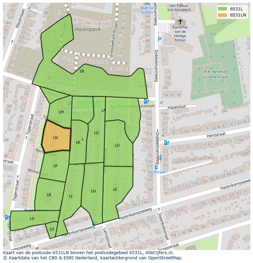 Afbeelding van het postcodegebied 6531 LN op de kaart.