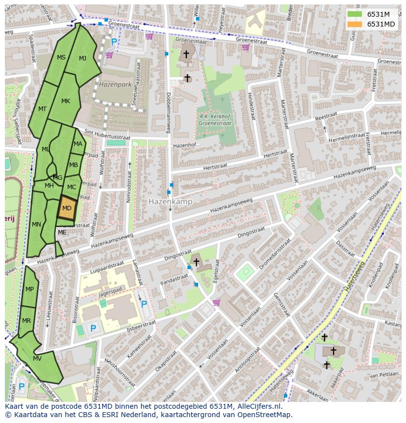 Afbeelding van het postcodegebied 6531 MD op de kaart.