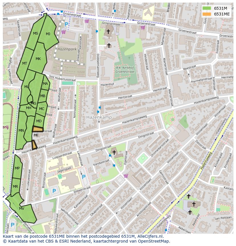 Afbeelding van het postcodegebied 6531 ME op de kaart.