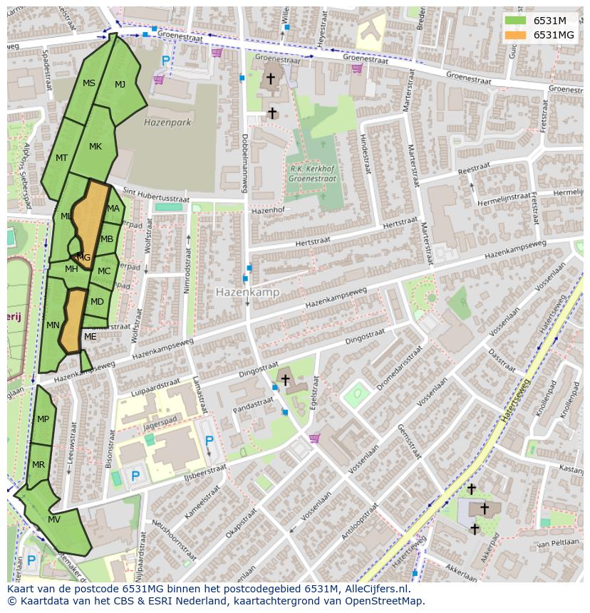 Afbeelding van het postcodegebied 6531 MG op de kaart.