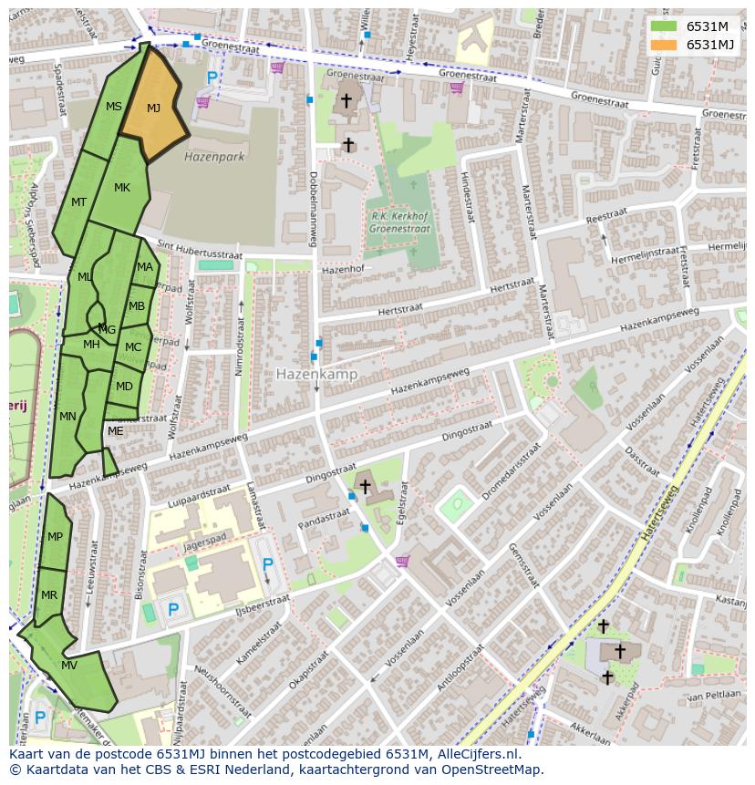Afbeelding van het postcodegebied 6531 MJ op de kaart.
