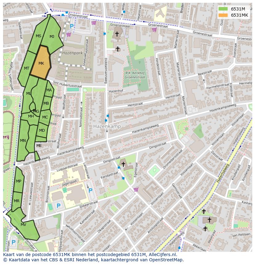 Afbeelding van het postcodegebied 6531 MK op de kaart.