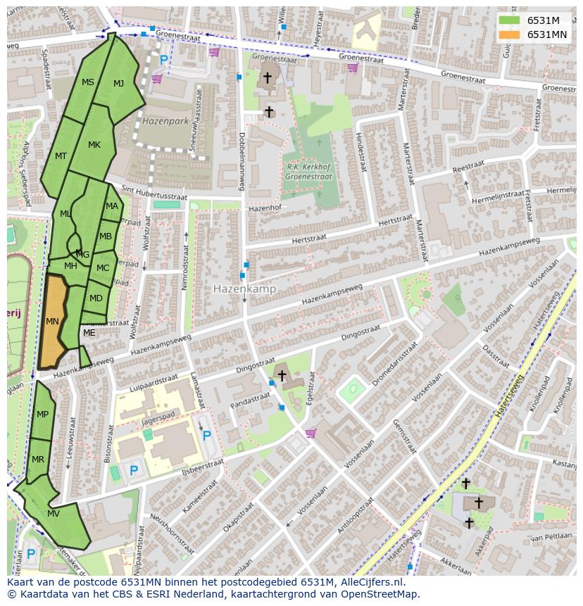 Afbeelding van het postcodegebied 6531 MN op de kaart.