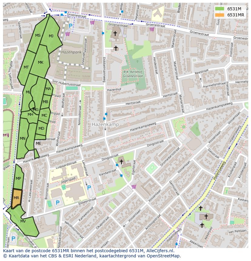 Afbeelding van het postcodegebied 6531 MR op de kaart.