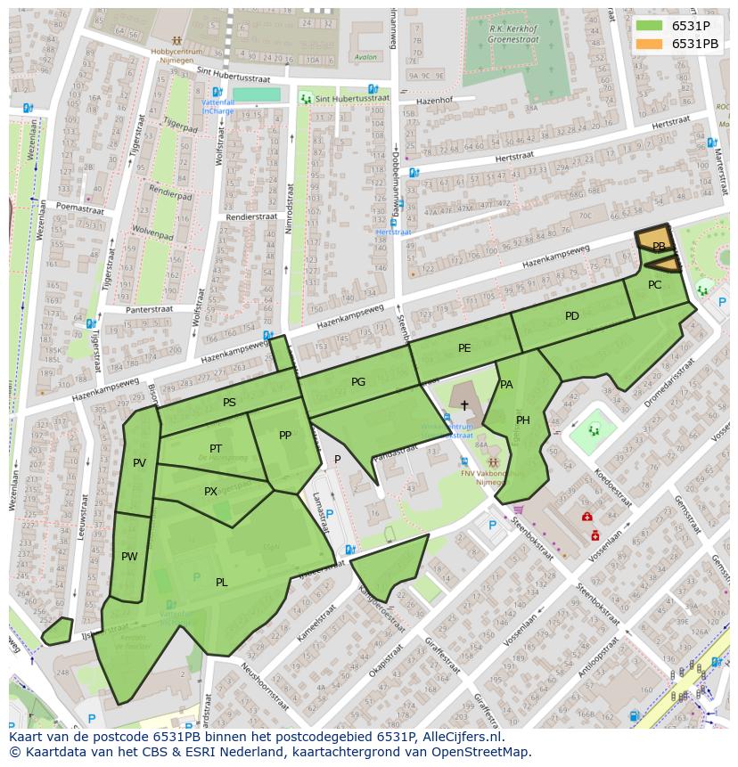 Afbeelding van het postcodegebied 6531 PB op de kaart.