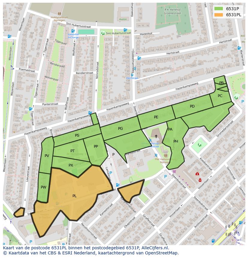 Afbeelding van het postcodegebied 6531 PL op de kaart.
