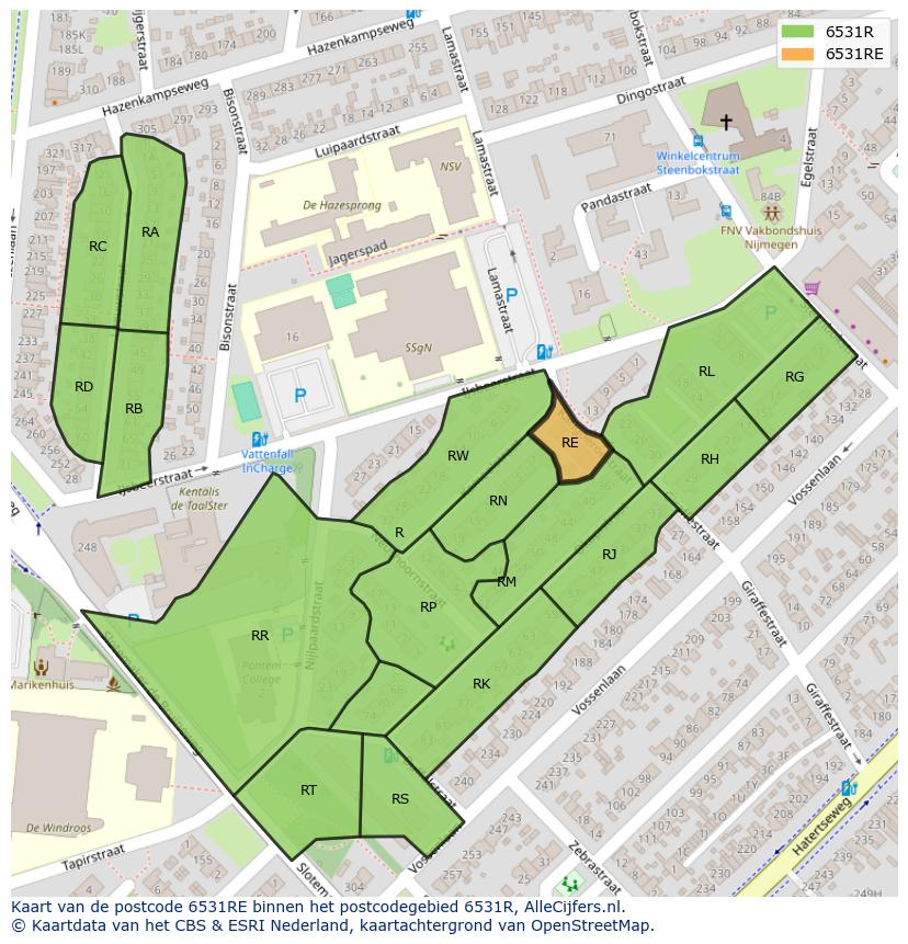 Afbeelding van het postcodegebied 6531 RE op de kaart.
