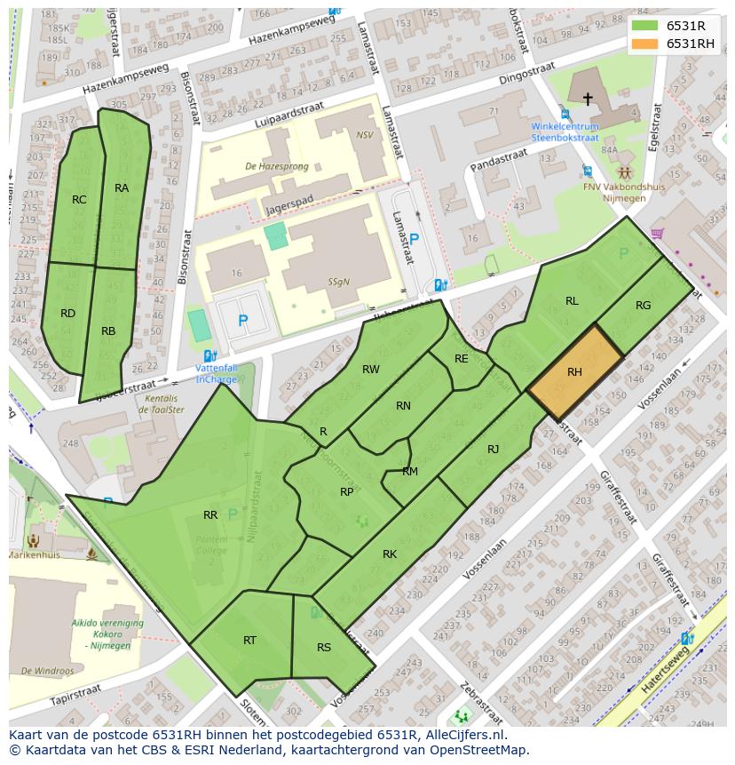 Afbeelding van het postcodegebied 6531 RH op de kaart.