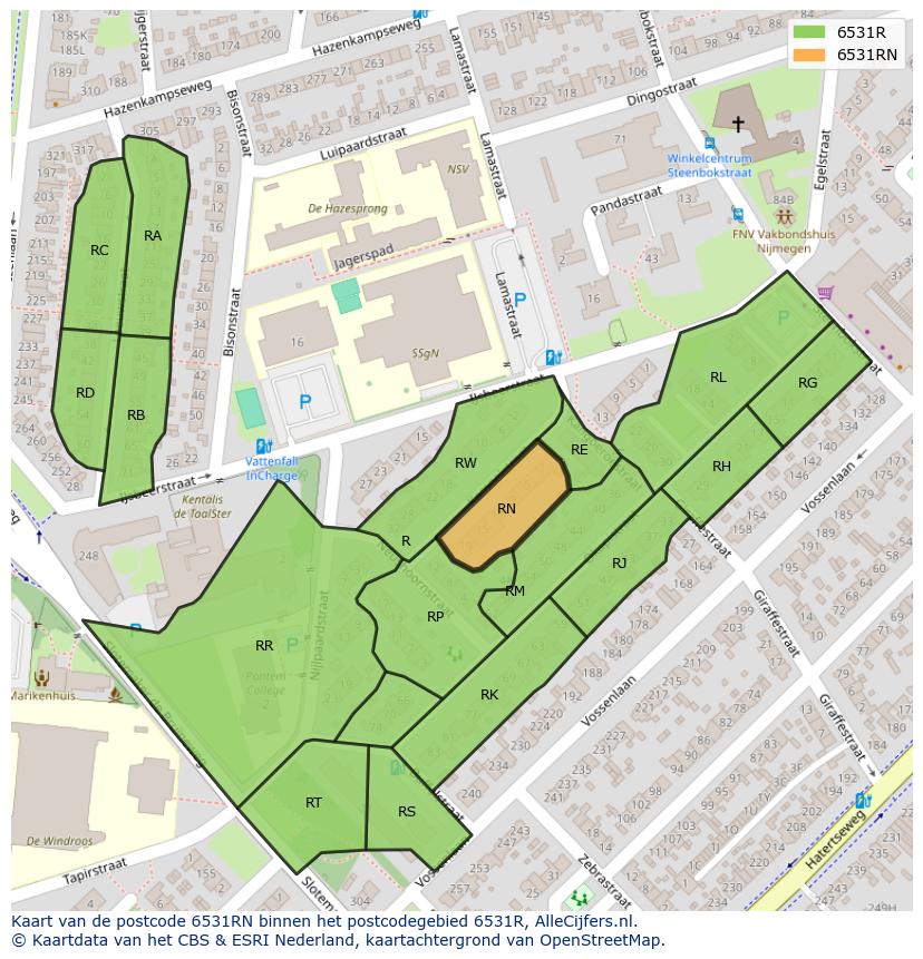 Afbeelding van het postcodegebied 6531 RN op de kaart.