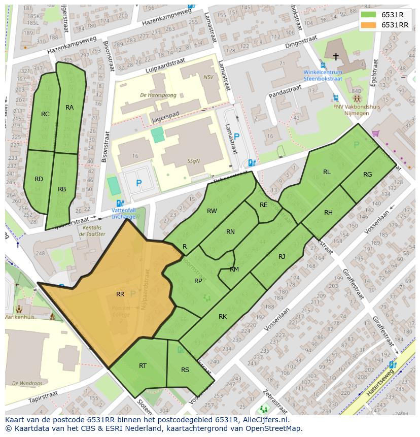 Afbeelding van het postcodegebied 6531 RR op de kaart.
