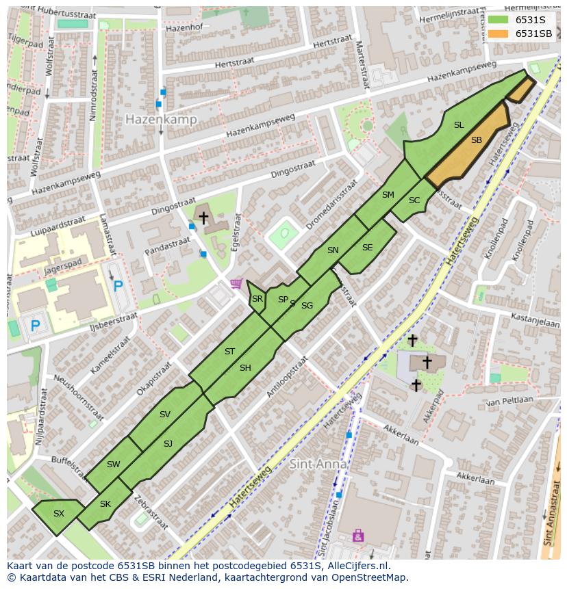 Afbeelding van het postcodegebied 6531 SB op de kaart.