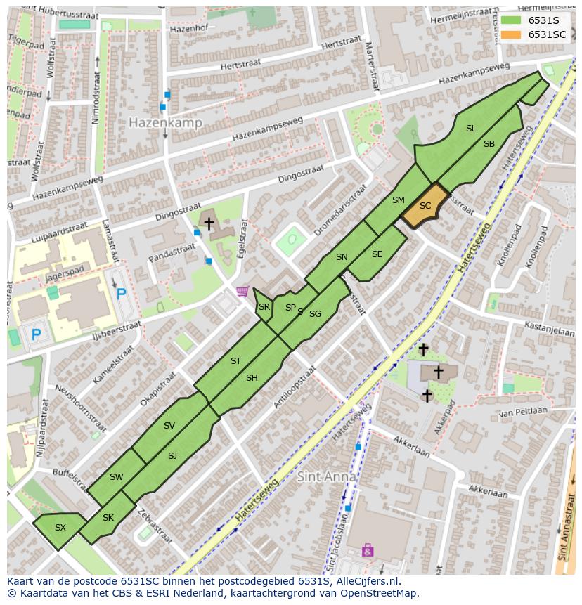 Afbeelding van het postcodegebied 6531 SC op de kaart.