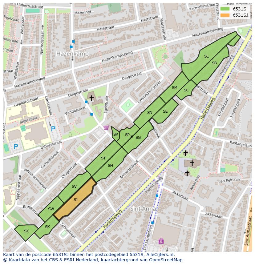 Afbeelding van het postcodegebied 6531 SJ op de kaart.