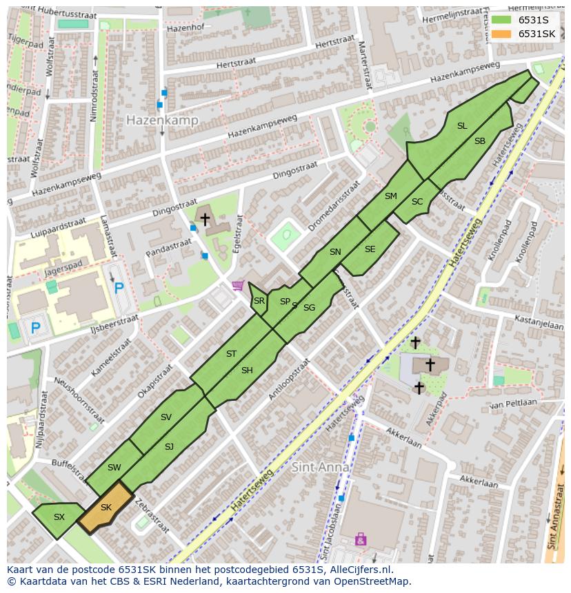 Afbeelding van het postcodegebied 6531 SK op de kaart.