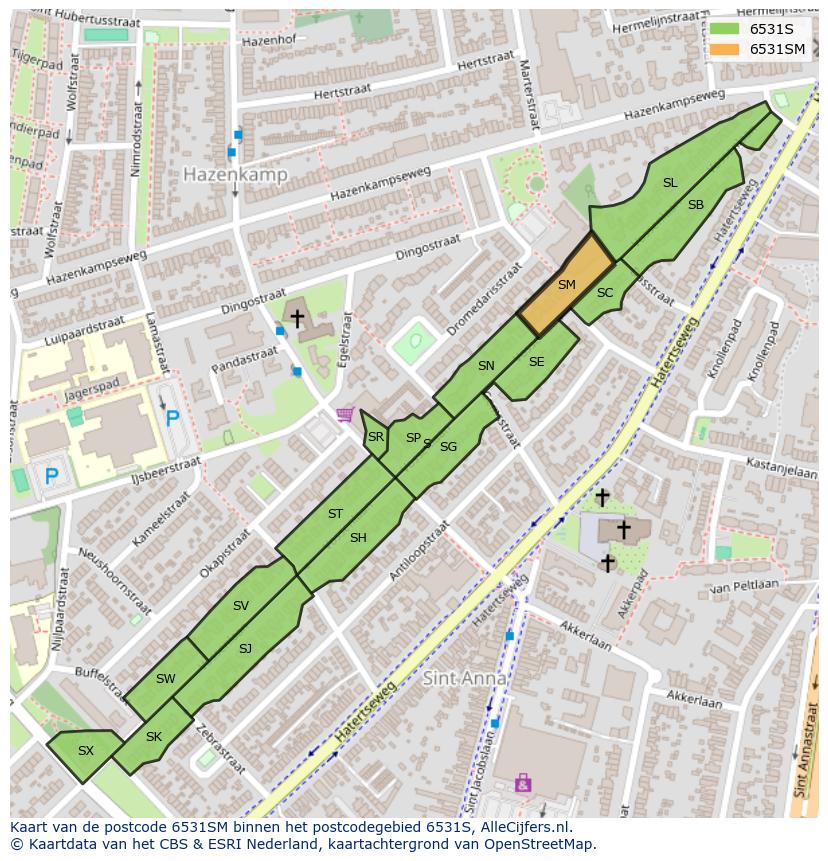 Afbeelding van het postcodegebied 6531 SM op de kaart.