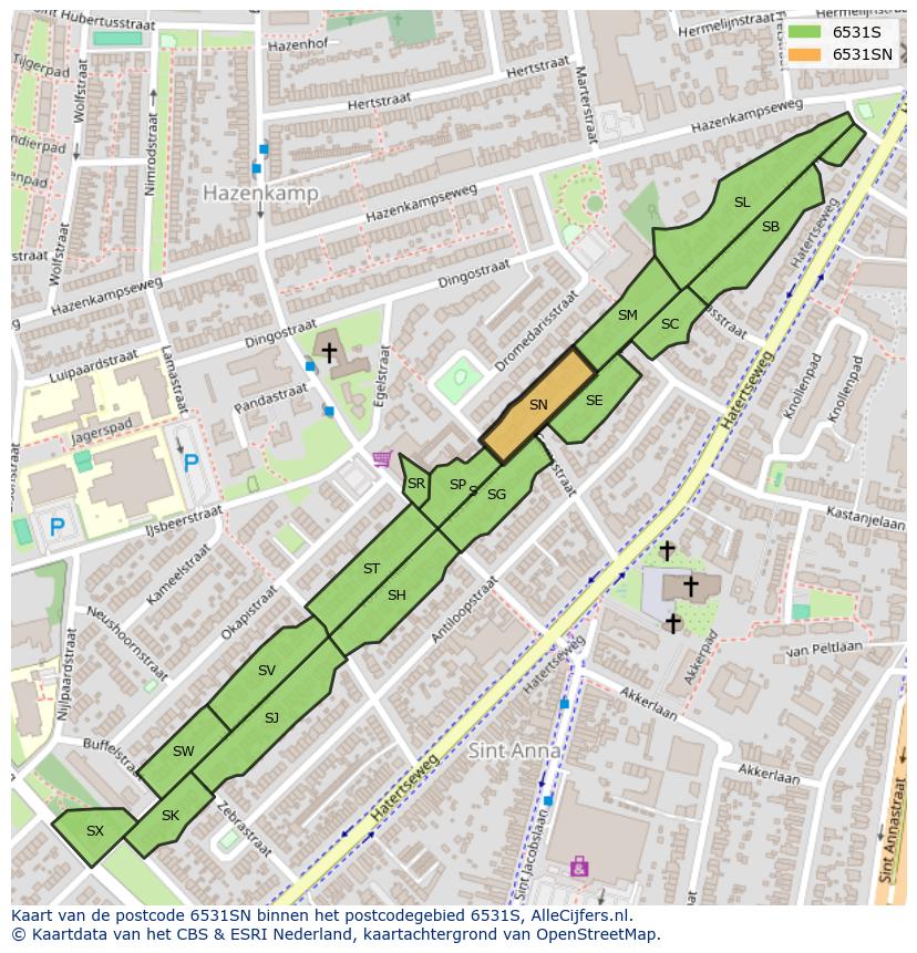 Afbeelding van het postcodegebied 6531 SN op de kaart.