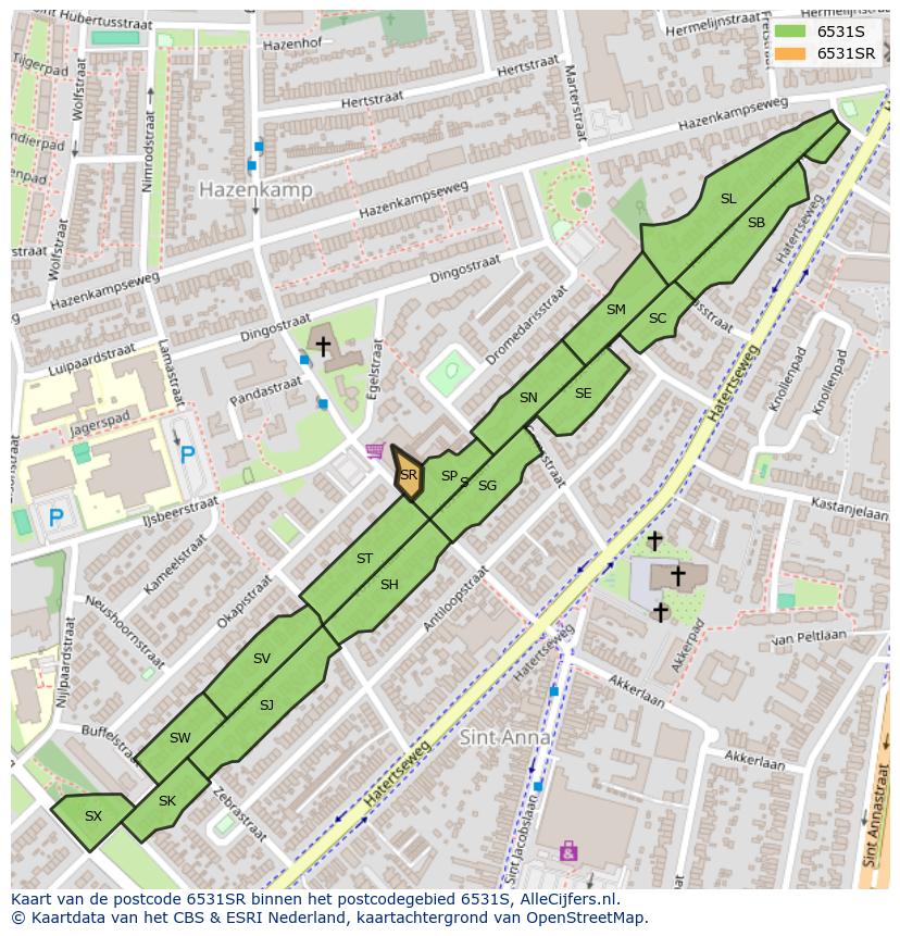 Afbeelding van het postcodegebied 6531 SR op de kaart.