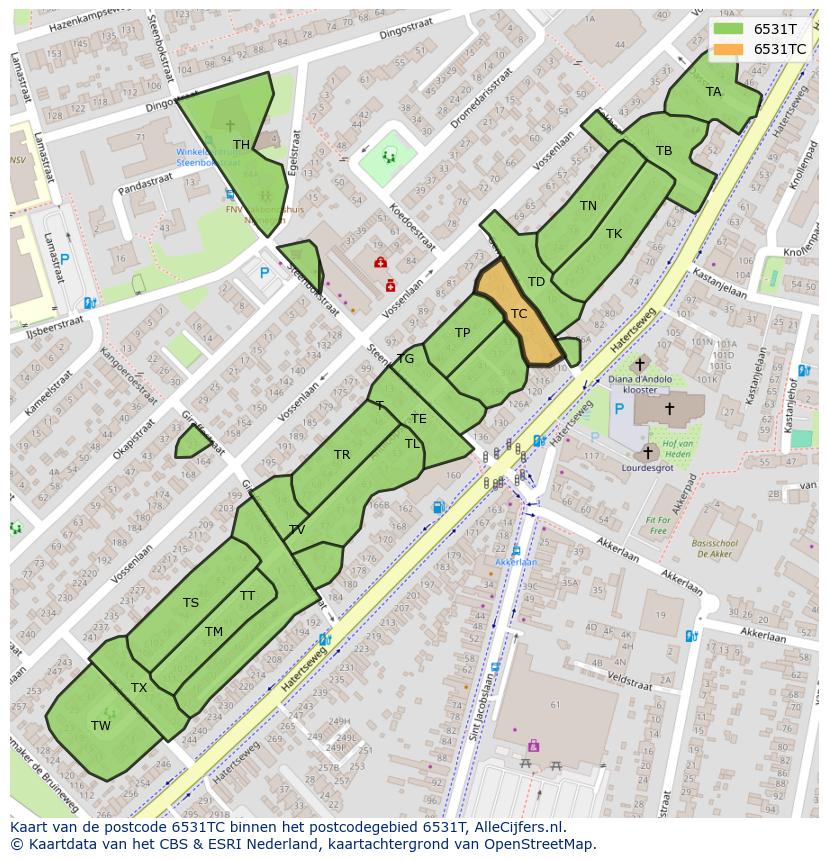 Afbeelding van het postcodegebied 6531 TC op de kaart.
